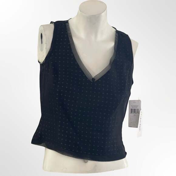 Calvin Klein Tops - Calvin Klein Petites Black Silk Geometric Print V-Neck Sleeveless Top